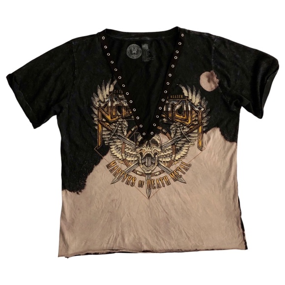 Affliction Women’s XL Lace-Up V-Neck Bleach Wash Tie Dye T-Shirt - Picture 1 of 5